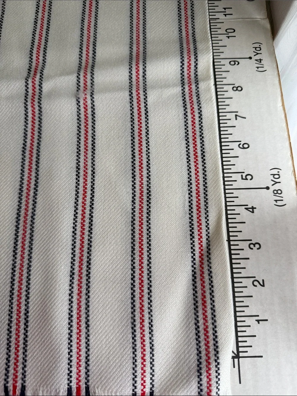 Vintage Red Navy Stripe Herringbone Cotton Blend Fabric 1 Yard x 52” Boho Poncho
